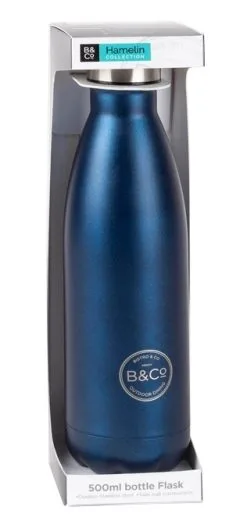 B&CO Hamelin 500ml Metallic Blue Bottle Flask
