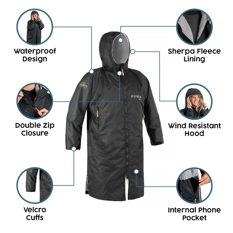 Osprey Adults Long Sleeve Changing Robe - Black - XS 4 Osprey Adults Long Sleeve Changing Robe - Black - XS - Image 4